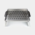 Stainless steel grid on a white background