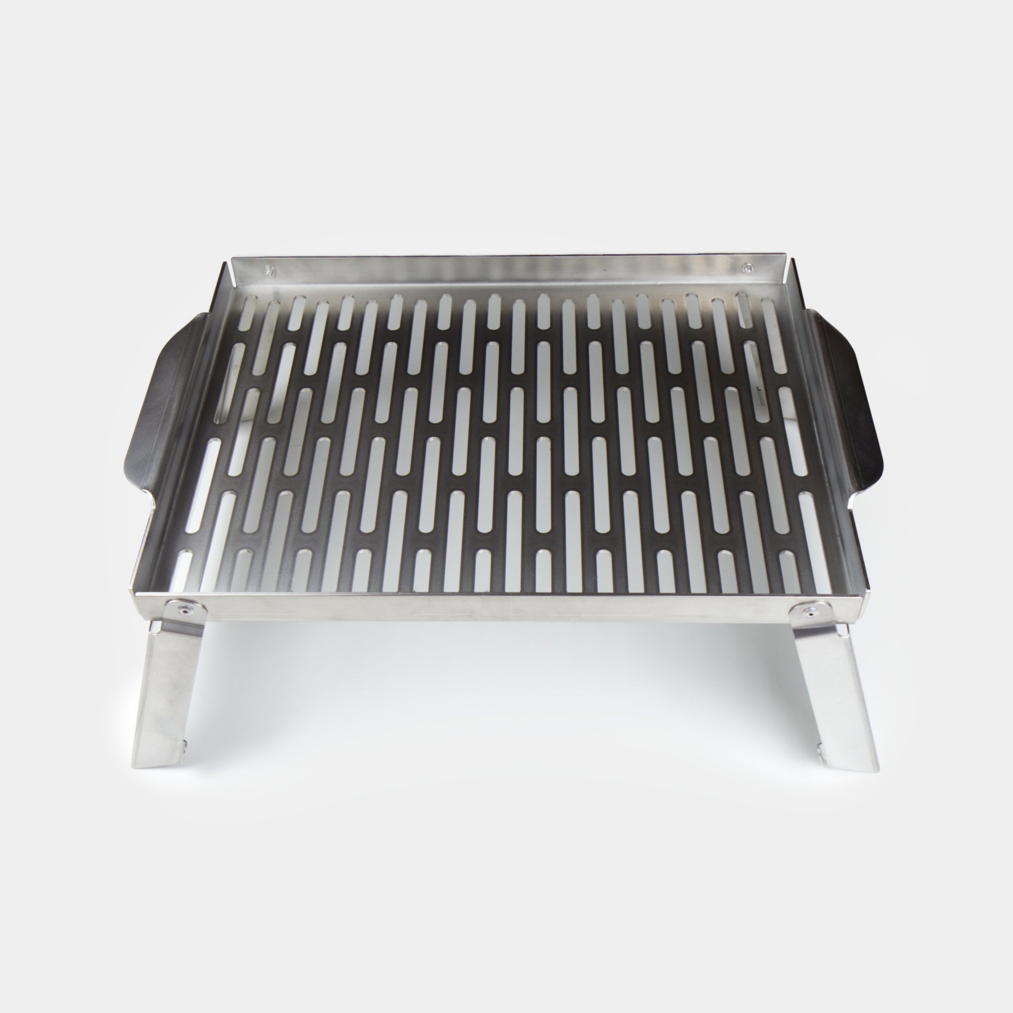 Stainless steel grid on a white background